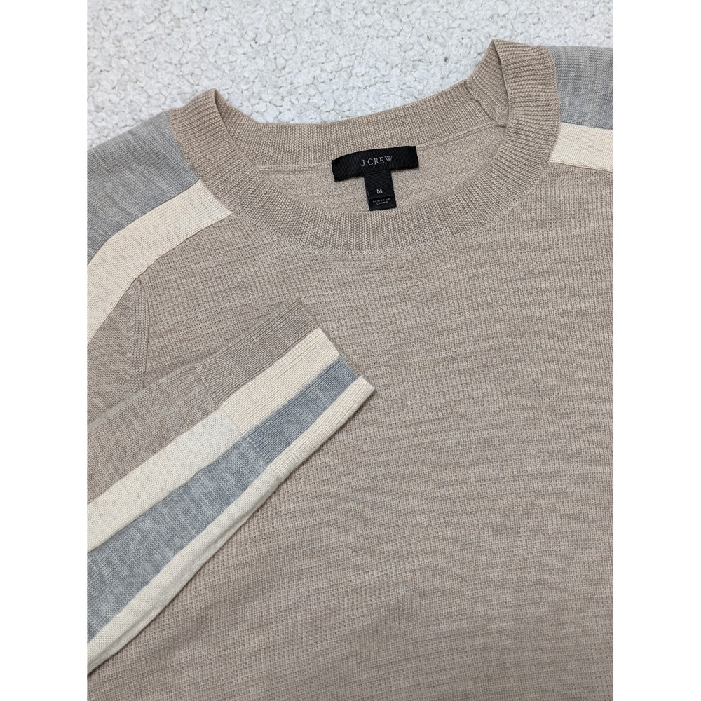 J.Crew Womens A2803 100% Merino Wool Racing Stripe Tan M